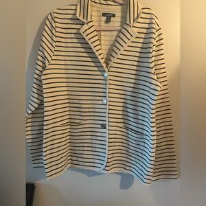 Chaps Women's Size XLarge 3 Button Nautical Knit Jacket Cream Navy Stripes
